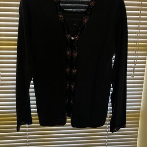 Victoria Jones Woman Black Sweater with Floral Accents